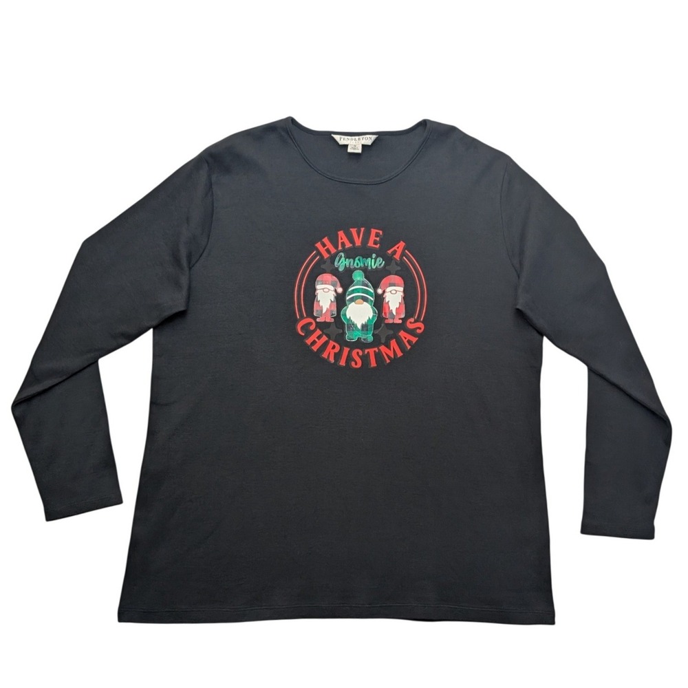 Pendleton Graphic T-Shirt Womens 1X‎ Black Gnomie Christmas Long Sleeve Cotton